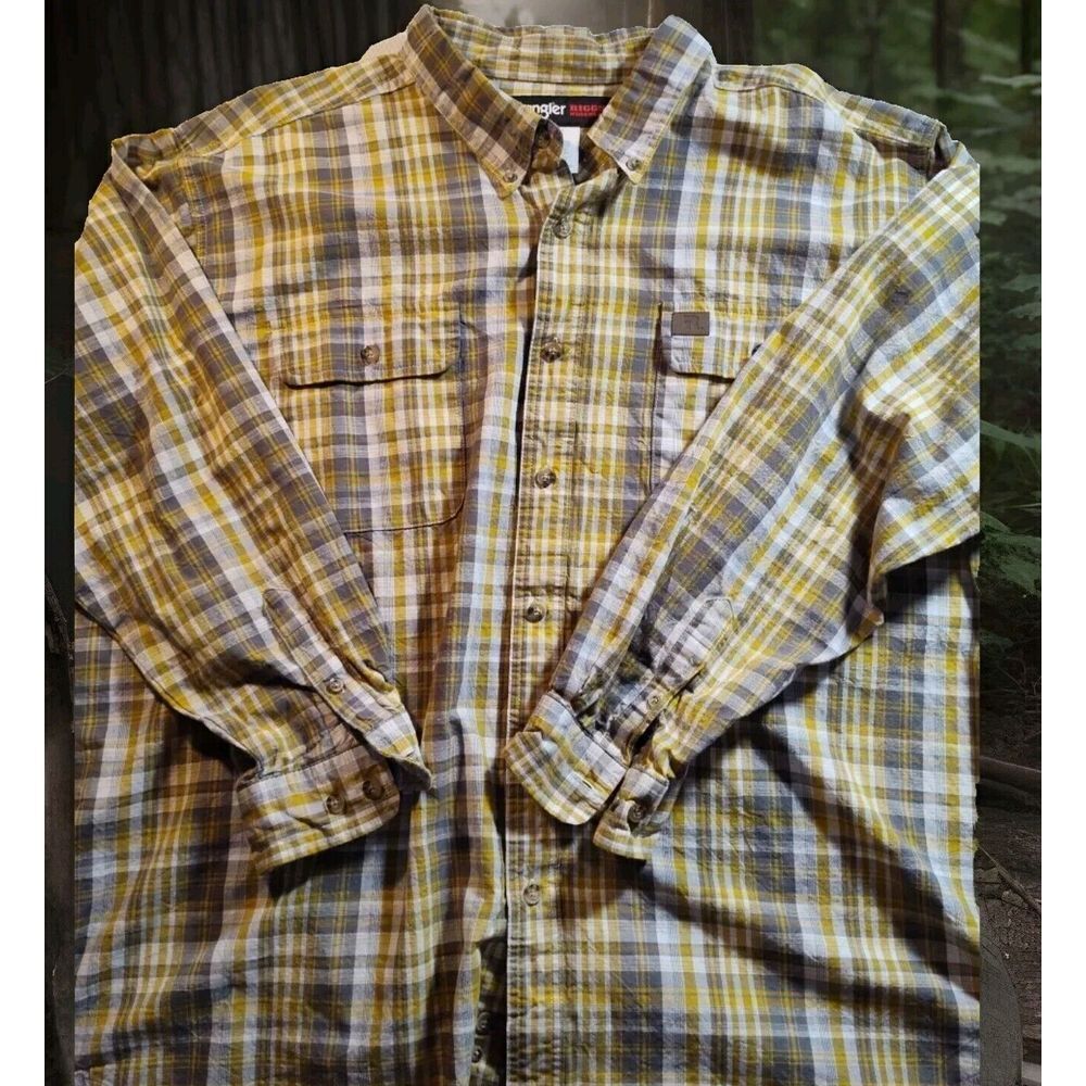Wrangler Riggs Workwear Shirt XXL Blue Plaid Long Sleeve Button Down 926